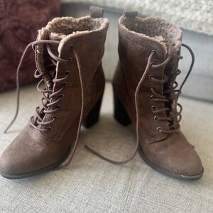Express Brown Lace-Up Boots with Chunky Heel